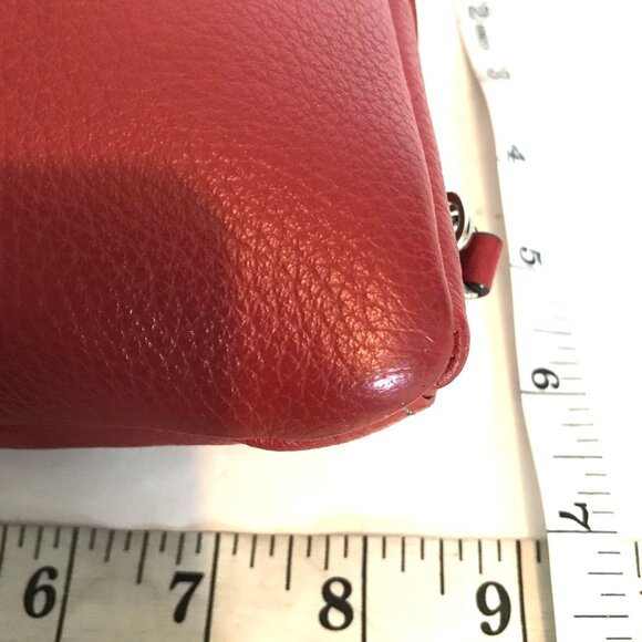 Tignanello Red Leather Crossbody Bag With Pockets & Zippers - Picture 8 of 9